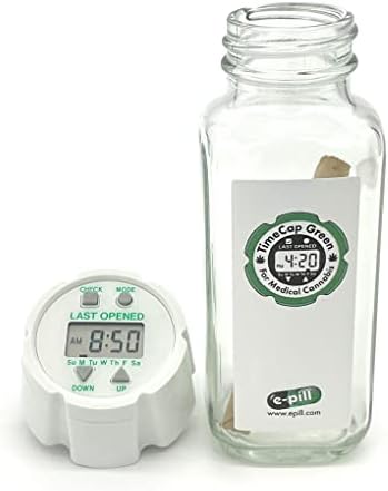 E -PILL TIMECAP GREEN Last Open Horated Stamp - Medicinal Dosage Tracker Bottle