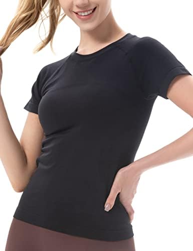 Camisas de treino Mathcat para mulheres, tops para mulheres de manga curta, camisetas atléticas de ioga