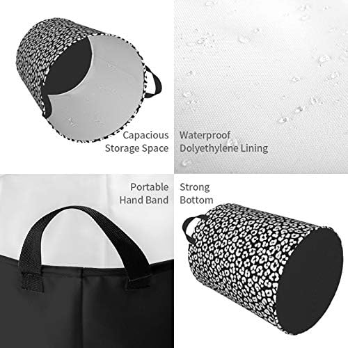 Fehuew Black Leopard Print Cesto de lavanderia dobrável com alça de tecido impermeável cestas