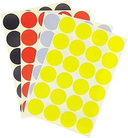 LJY 32mm Round Dot Stickers de codificação de cores, 12 diferentes rótulos de pontos de cores variadas, 24 folhas