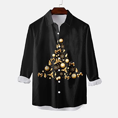 Wocachi Christmas Button-Down Camisetas para homens, manga longa 3D Xmas Snowflake Printe Hawaiian Cirche Party Casual Camisetas Casuais