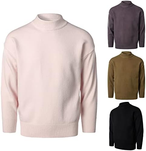 Men Solid Color Turtleneck Sweater Vintage Casual Athletic Pullover Sweatshirt Slim Fashion Breathable Cotton Top