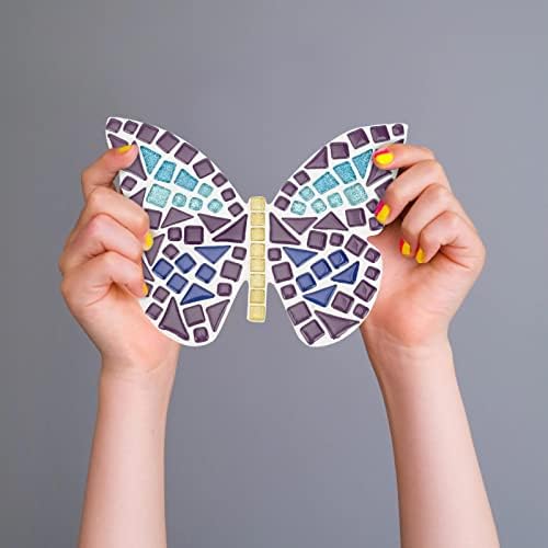 Webeedy Make 2 Butterfly Glass Mosaic Kit Criatividade Diy Mosaic Kit para crianças adultos incluem mosaico de vidro, batatas fritas de madeira, fita