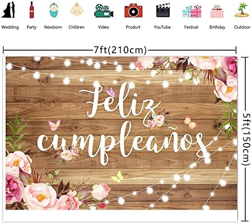Ticuenicoa 7 × 5ft Feliz cumpleaños cenário rosa Fiesta floral Fiesta de feliz aniversário decorações de festas suprimentos cactus balões mexico carnaval bday bday wooden piso band
