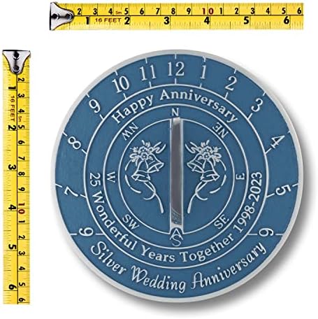 Presente de relógio de sol para 25º aniversário de casamento de prata 1998-2023. Jardim de decoração de metal