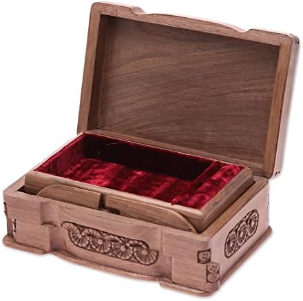 NOVICA FLORAL WALNUT Wood Jewelry Box, Brown, Cameo Florid '