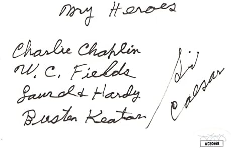 Sid Caesar assinou cartão de índice autografado com minha lista de heróis JSA AD30668