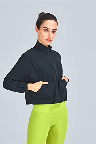 Altiland Women's Athletic Running Yoga Gym Track Zip Up Jackets Cropped upf 50+ Proteção solar Camisas de treino