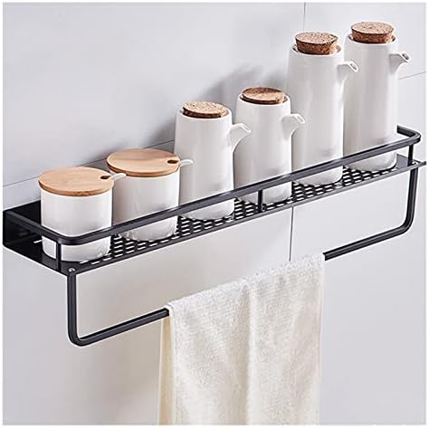 Rtyuie Banheiro prateleira preta de alumínio preto montado na parede Shampoo prateleira cosmética prateleira de cozinha prateleira prateleira de armazenamento fácil de instalar