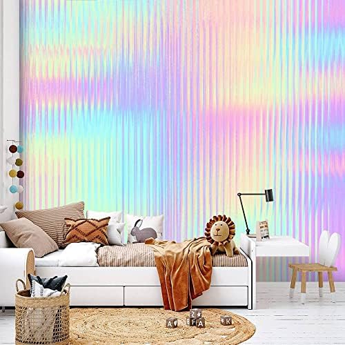 Murais modernos de papel de parede 3D sem costura Iridescente arco-íris arco-íris corrugada com textura de vidro com nervuras e adesivos de parede de pvc de pvc removíveis para berçário para crianças decoração