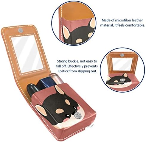 Bolsa de batom de batom de maquiagem de oryuekan com espelho portátil de armazenamento portátil de armazenamento de armazenamento de armazenamento de brilho labial, desenho animado shiba inu adorável cachorro