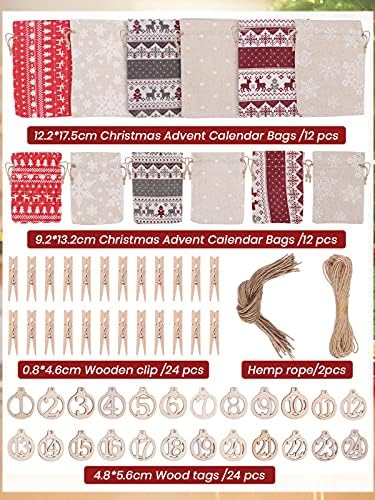 Kalolary Christmas Advent Calendar Bags 24 dias de contagem regressiva Sacos de estopa de calendário