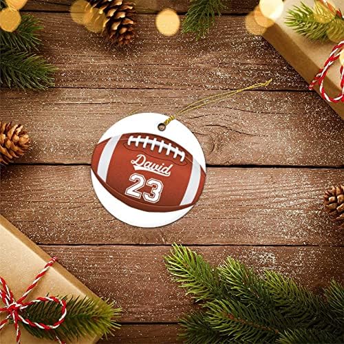 Bola de Natal Nome personalizado Número de futebol amante de futebol cerâmica ornamento redondo ornamentos brancos porcelana de cerâmica impressa com barbante de ouro para decoração de árvore de Natal decorações de festa de natal 3