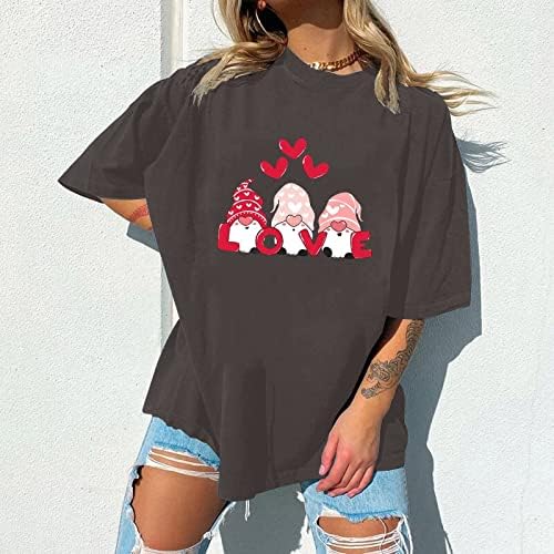 Camisas do Dia dos Namorados para mulheres Gnome Print T Camisetas verão Tops de mangas curtas engraçadas do presente