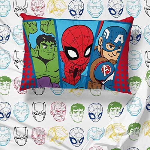 Jay Franco Marvel Super Hero Adventures Double Team 4 peças Conjunto de cama dupla - Inclui consoladores e roupas de cama de lençóis e roupas de cama Avengers - Microfibra super suave resistente a desbotamento