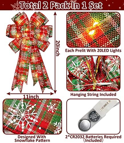 2 pacote prelit arcos de natal decorações com 20 luzes quentes bateria operada 11 x 20 grande búfalo xadrez