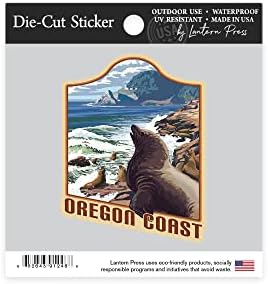 Adesivo de corte Oregon, costa do Oregon, leões -marinhos e farol, adesivo de vinil de contorno 1 a 3 polegadas,