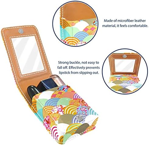 Caixa de batom com espelho de peixe escala japonesa lip brilho lipsher portátil batom caixa de armazenamento de viagem bolsa de maquiagem mini bolsa cosmética de couro segura 3 batom