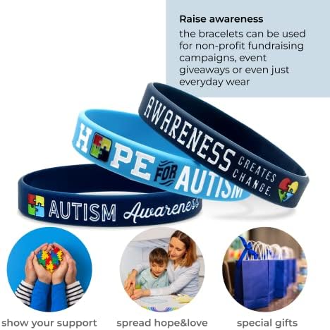 Bracelets de conscientização do autismo Inkstone - pacote a granel de 6 pulseiras de borracha de silicone para simbolizar esperança, amor, aceitação e apoio - presentes e acessórios do autismo…