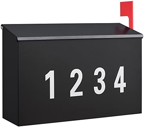 Land · Caixa de correio de montagem de parede Voi com um kit de bandeira e três conjuntos de adesivos de número de 0-9 da caixa de correio, caixa de postagem de metal à prova de enfermagem em aço galvanizada, caixas de correio para fora, 15,2 x10.4 x5.2 preto