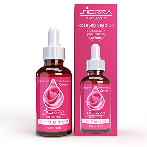 Sierra Naturals Oil Rosehip para rosto, óleo de semente de rosa, benefícios para a pele, ótimo para o soro anti-oxidante de beleza com óleo de vitamina E, 1oz