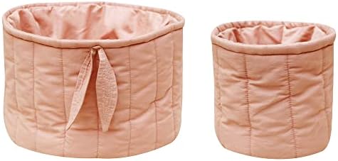 Lorena Canals Conjunto de duas cestas rosa de armazenamento de cestas tecidas para o quarto de crianças e decoração da sala de estar. Armazenamento de brinquedos, cesto e muito mais. Algodão natural. Tamanho: Ø 6 x 6 & Ø 1 'x 8