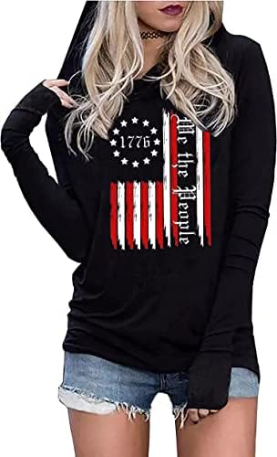 Capuz da moda da bandeira americana Lyeiao para Women USA T-shirt gráfico de 4 de julho de julho de manga longa com capuz tops de pulôver