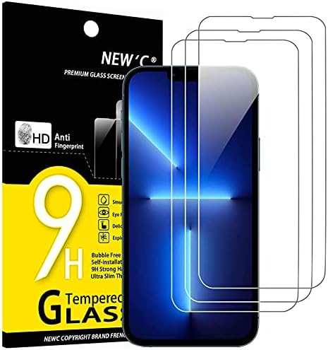 New'C [3 pacote] projetado para iPhone 13 Pro Max, iPhone 14 Plus Protetor de tela Temperado por vidro, amigável de casos resistentes