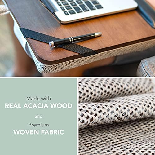 Rossie Home Premium Acacia Wood Lap Desk com descanso de pulso, almofada de mouse e suporte para telefone - se encaixa em laptops de 15,6 polegadas - Java - estilo nº 91712