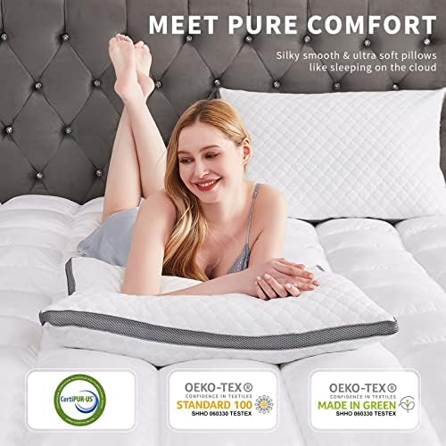 Almofadas de cama para dormir tamanho queen size de 2 travesseiros de espuma de memória desfiada confortáveis ​​travesseiros de suporte ajustáveis ​​para dormentes de estômago lateral com tampa removível, 20x30 polegadas