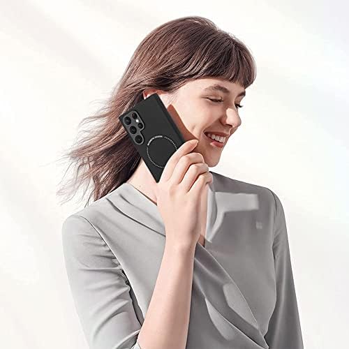 Jefonha Caso magnético para o Samsung Galaxy S22 Ultra 6,8 polegadas, cobertura traseira de couro projetada com [protetor de tela e compatível com magsafe] Caixa de proteção à câmera completa à prova de choque -preto