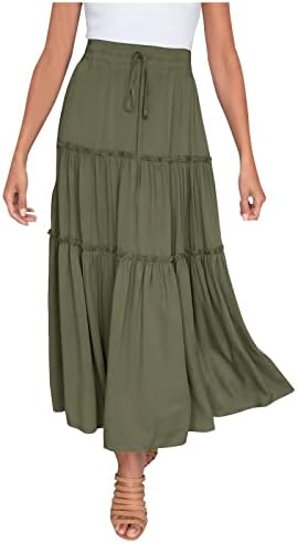 Roupas de verão FARTARN para mulheres, moda feminina sólida cintura elástica amarra a cintura alta saia midi boho a-line plissout saia