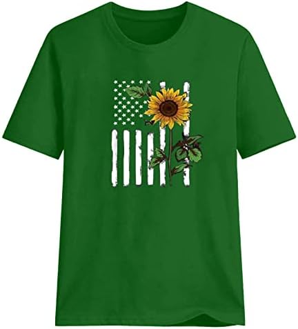 American Flag Shirt for Women Gunflower 4 de julho Camista patriótica estrelas engraçada Stripes