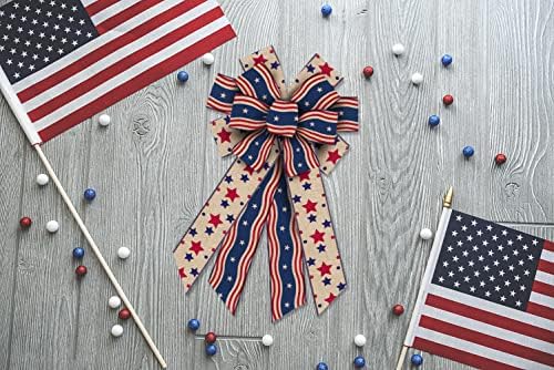 Memorial Day Fabric Ribbons Decoração patótica Pontos patrióticos de fita Estrelas de borda Fita