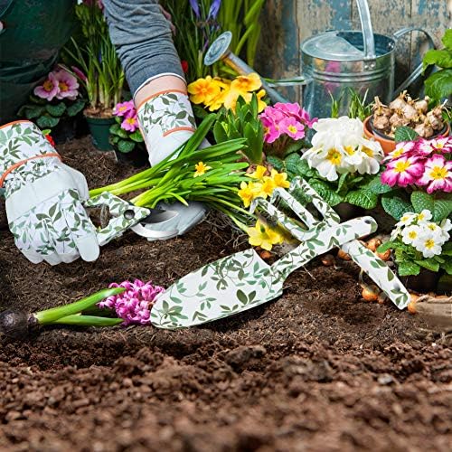 Luvas de jardinagem de couro megawodar com ferramentas de jardim de 2pcs e cisalhamento de poda de 1pc para homens e mulheres, tamanho médio