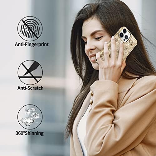 V-MORO iPhone 14 Pro Max Wallet Case, Bling Glitter Sparkle Leather Cartlet Case com suporte