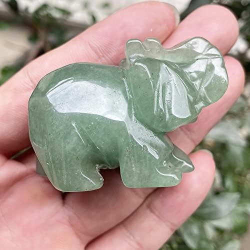 Fekuar Hand esculpido verde de jade jade de pedra estátua de elefante, cura de estatueta de cristal de cristal decoração colecionável 2 polegadas