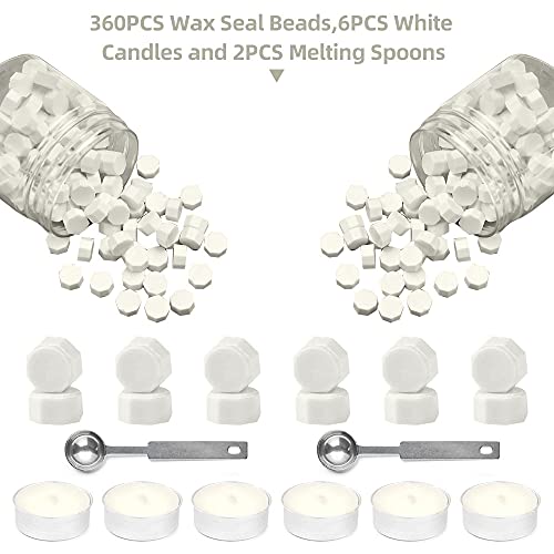 Afobby Wax Seal Bads, 360 PCs vedando contas de cera com 2pcs Seding de vedação de cera colheres e 6 velas