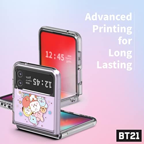 Mercadoria oficial do BT21 para Galaxy Z Flip 3 Case BT21 Esboço de bebê Casca de telefone transparente, grupo
