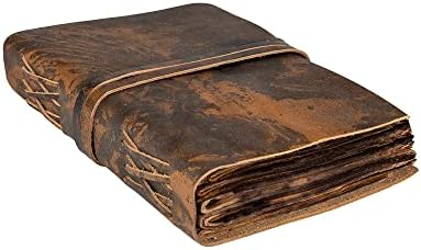 Jornal de couro vintage com papel de borda de deck de branco antigo - Caderno de couro angustiado perfeito para escrever, um diário do Livro das Sombras, um Grimoire, Sketching, Desenho, como um diário - 6 x9