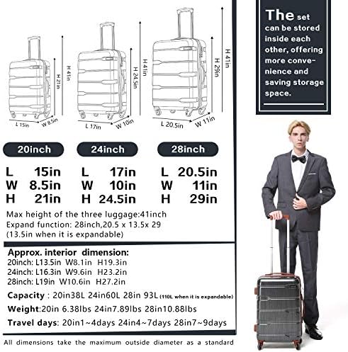 Coolife Luggage Expandível Conjuntos de 3 peças PC+ABS Spinner Say
