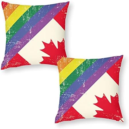 Rainbow Gay e Canadá Conjunto de bandeira de 2 tampas de arremesso de arremesso de almofadas quadradas travesseiros