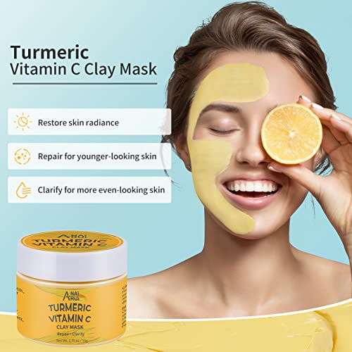 ANAI Rui Açafrão de Vitamina C Máscara Facial 3-em-1 Mini Kit-Máscara de argila, retirada máscara, máscara de creme