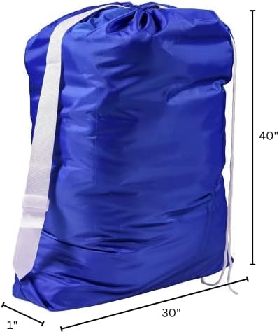 Pacote de 2 saco de roupas de viagem pesada XL azul xl com tiras, material de nylon, cordão de travamento, durável e lavável, bolsa extra grande, rip e lacrime, resistente à malha, organizador de pano sujo
