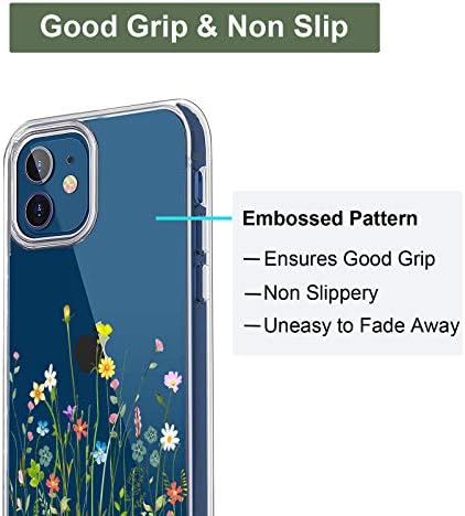 Caso UNOV compatível com o iPhone 12 mini capa limpa com design Slim Protective Soft TPU Padrão em relevo de 5,4 polegadas