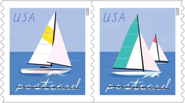 Taxa de cartão postal de veleiros USPS Postage Carimbo 1 folha de 10 EUA Postal Forever First Class Oceano Oceano