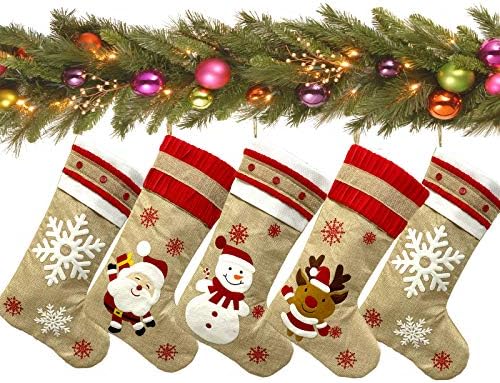 K-Mlice Christmas meias de 5 pacote para família 19 ”Grande desenho animado de estoque de Natal para decoração de casas rústicas Stagens de 5 para decorações de Natal