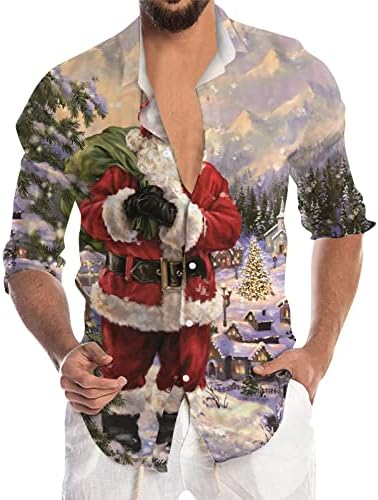 XXBR Christmas Casual Button Down Camisetas Para homens de colarinho comprido colarinho Novo tops