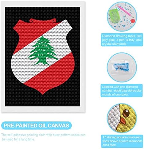 Brasão de braços do Líbano Kits de pintura de diamante personalizados Postam imagem de arte por números para decoração de parede em casa 12 x16