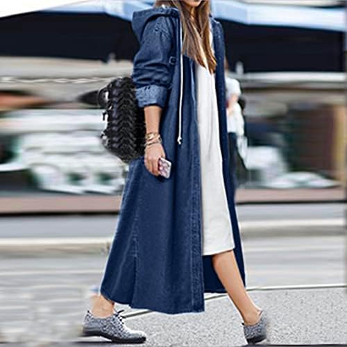 Momfei encapuzou o moda casual longa casual feminino casaco de casaco longa sobretudo jea